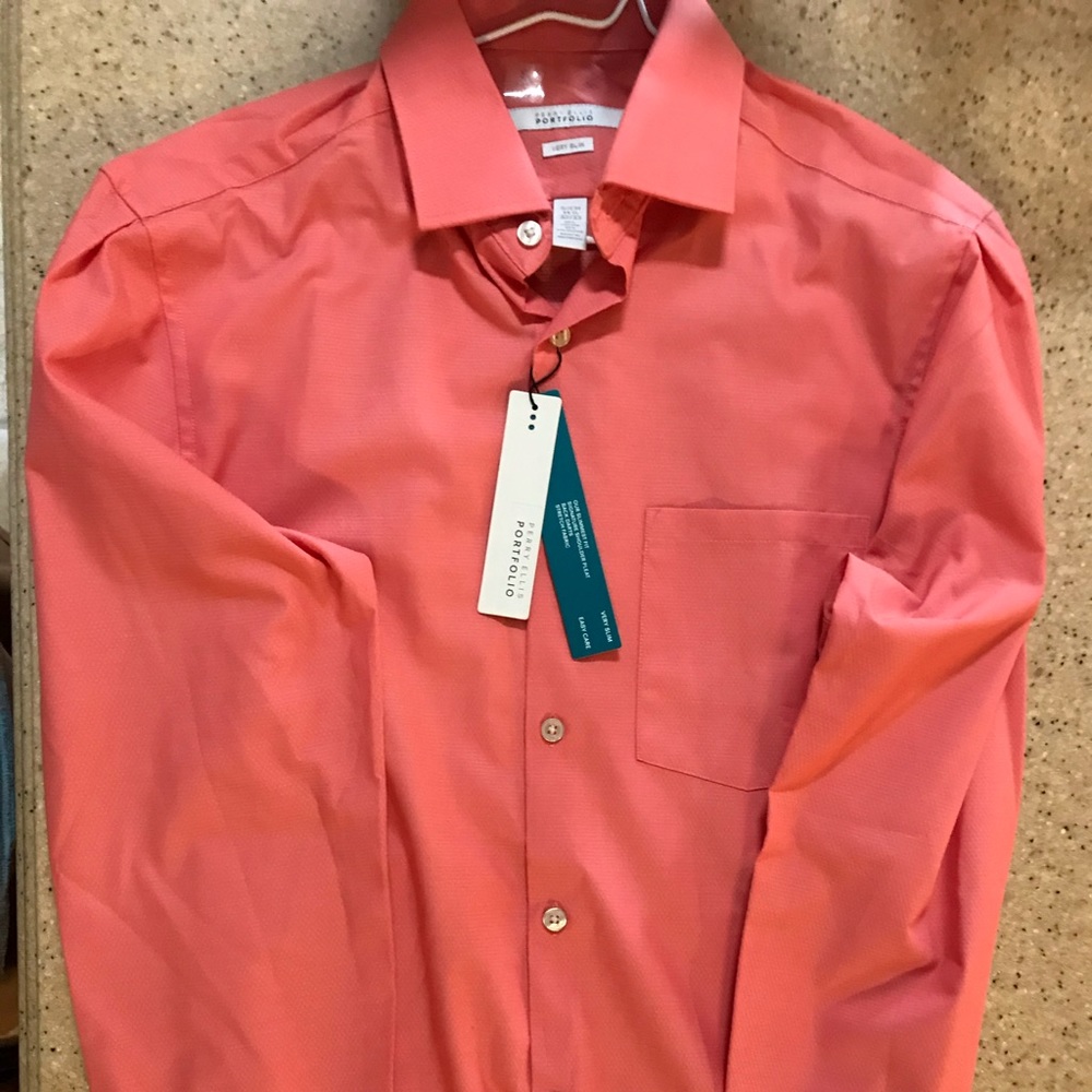 Perry Ellis Portfolio Spiced Coral Stretch Shirt.